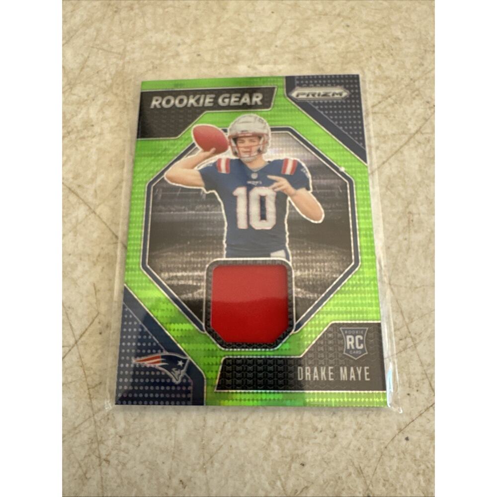 2024 Panini Prizm #RG-DME Drake Maye Rookie Gear Neon Green Pulsar - Picture 2 of 8